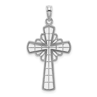 Diamond2Deal 14K White Gold Beaded Edge Grid Accent Cross Charm