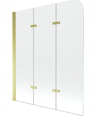 Desconocido Mampara De Ba&ntilde;era 3 Hojas Vidrio Transparente, 120x140 Cm, Perfil Dorado