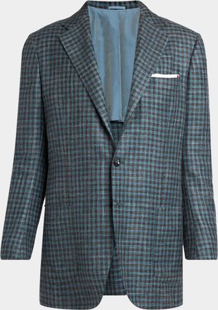 Kiton Men & apos;s Gingham Check Cotton-Blend Single-Breasted Blazer