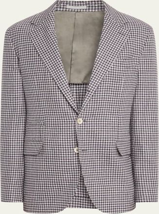 Brunello Cucinelli Mens Wool, Cashmere and Silk Houndstooth Sport Coat