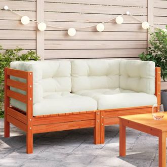 vidaXL Sof&aacute;s De Esquina Jard&iacute;n Y Cojines 2 Uds Madera Pino Marr&oacute;n Cera Vidaxl