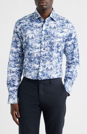 Eterna Modern Fit Toile Non-Iron Cotton Dress Shirt in Blue Grey at Nordstrom, Size 16.5 - L
