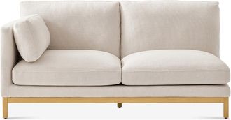 Castlery Owen Left Arm 2 Seater Couch, Basketweave Cream Blonde Oak, Beige, Castlery