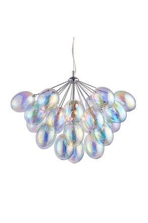 Netlighting Infinity Pendant Chrome Effect Plate & Dichroic Glass 6 Light Dimmable IP20 G9 in Grey