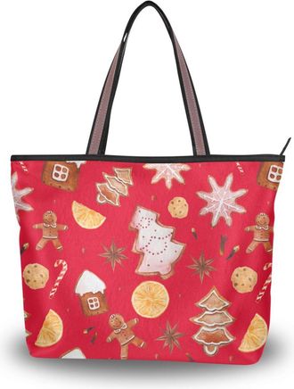Alaza Large Tote Bag, Women Shoulder Bag Big Capacity Casual Handbags, Christmas Gingerbread Shopping Tote Bag with Pockets Zip,L