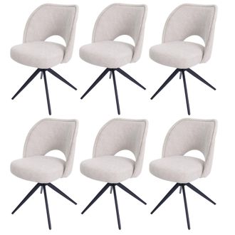 Hhg Juego De 6 Sillas De Comedor Hhg 597, Silla De Cocina Tapizada, Giratoria Con Retorno Autom&aacute;tico, Tela/textil (420 G/m&sup2;) Oeko-tex, Crema