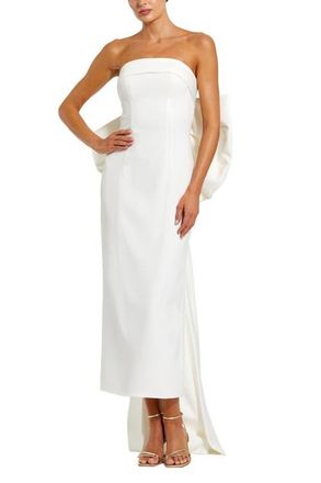 Mac Duggal Strapless Satin Column Ankle Dress With Bow Detail in Ivory at Nordstrom, Size 12