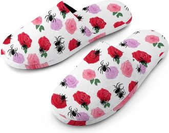 Generic Spider Rose Mens Slippers Warm Non-Slip Houes Shose Spa Slipper for Home Bedroom