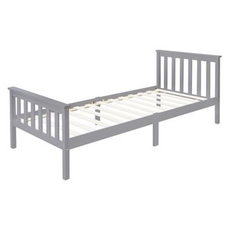 ML Design Cama infantil gris somier de madera con cabecero colch&oacute;n