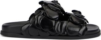Valentino Garavani Bloemen Leren Slippers - Dames - Sandalen - Zwart - 35 EU - Leer - Schoenen