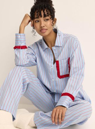 Miiyu Womens Striped and ruffled poplin shirt