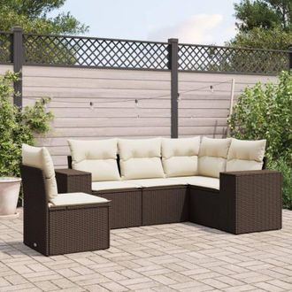 vidaXL Vidaxl - Set Comedor De Jard&iacute;n 5 Piezas Y Cojines Rat&aacute;n Sint&eacute;tico Marr&oacute;n