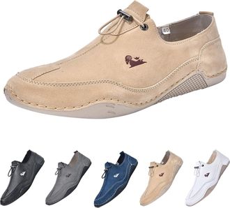 Generic Mens Orthopedic Shoes Handmade Flat Casual Suede Outdoor Walking Hiking Sneakers Lightweight Non-Slip Driving Shoes Unisex Comfort Slip On Sneakers Si