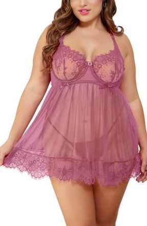 Seven til Midnight Lace Babydoll Chemise & G-String in Mauve at Nordstrom Rack, Size 1X/2X