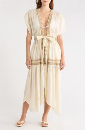 Ramy Brook Audra Lace Trim Tie Front Cover-Up Dress in Sandstone at Nordstrom, Size Xx-Small