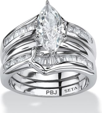Palm Beach Jewelry 3.57 Cttw. Cubic Zirconia Platinum-Plated 2 Piece Bridal Ring Set