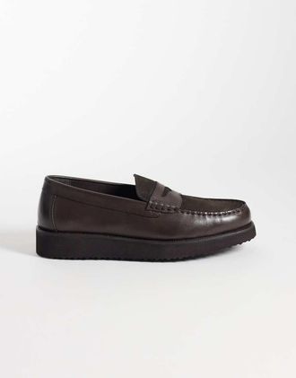 Asos Mocassini college in misto pelle e camoscio marroni-Marrone