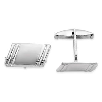 Diamond2Deal Sterling Silver Rhodium-plated Diagonal Stripes Cuff Links
