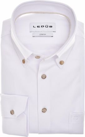 Led&ucirc;b Overhemd Ledub wit Modern Fit borstzak katoen button-down