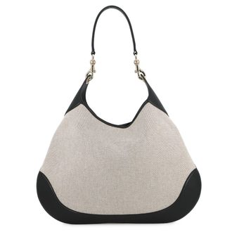 Gucci Beige Black Canvas Leather Handbag Shoulder Bag Tote Bag (Pre-Owned)