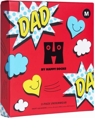 Happy Socks Mens 2-Pack Super Dad Boxer Trunks Gift Box, Blue/Red - Size: 37/36/32