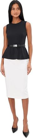 Calvin Klein Sleevless Colorblock Belted Midi Womens Dress Black Cream : 14, Polyester/Spandex