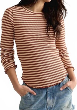 Free People Easy Does It Striped Long Sleeve Tee In Brown Combo