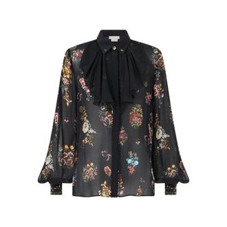 Camilla Camicia in seta con colletto e dettaglio a volant - Night Garden - - Blouses & Shirts - Donna - Nero - S