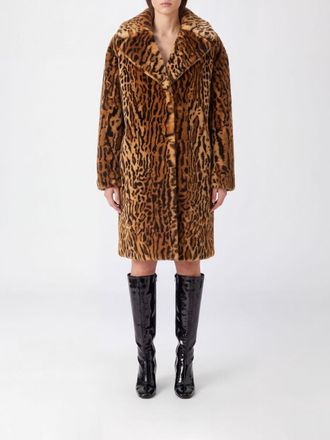 Stand Studio Single-Breasted Animal Print Faux Fur Knee-Length Coat