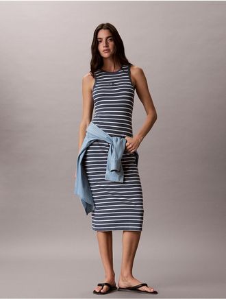 Calvin Klein Jeans Calvin Klein Womens Monologo Rib Stripe Midi Dress - Open Blue - XL