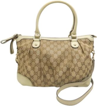 Gucci Pre-owned Vintage GG Canvas Handbag - Dames - Vintage Handtas - Beige - ONE Size - Leer - Vintage