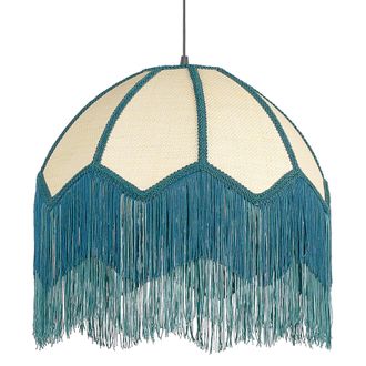 Beliani L&aacute;mpara De Techo Azul Natural 192 Cm Campana Papel Poli&eacute;ster Borlas Flecos Milagro