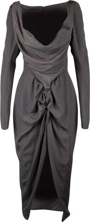 Vivienne Westwood Panther Draped Midi Jurk - Dames - Casual kleedjes - Grijs - L - Polyester - Kleedjes