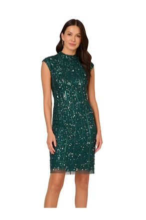 Adrianna Papell Womens Bead Cocktail Dress in Dark Green - Size 18 UK