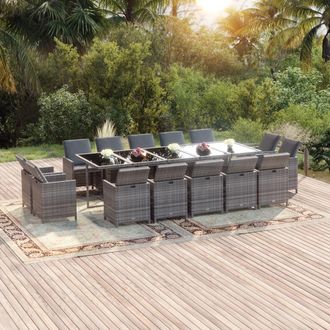 vidaXL Set Comedor Jard&iacute;n 15 Pzas Y Cojines Rat&aacute;n Sint&eacute;tico Gris Vidaxl