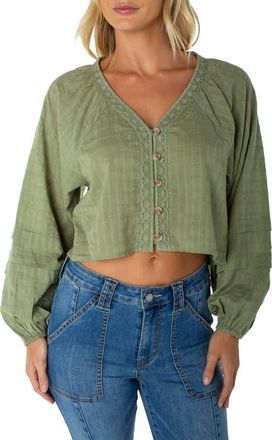 Roxy Monterey Eyelet Cotton Top in Oil Green at Nordstrom, Size Xx-Large
