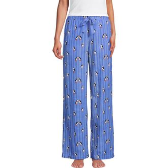 Lands End Print Flannel Pajama Pants in Clear Blue Playful Puffins at Nordstrom, Size Small