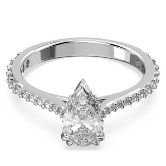 Swarovski Stilla Rhodium Plated Pear Cut Cocktail Ring, Brand Size 55 (US 6.75)
