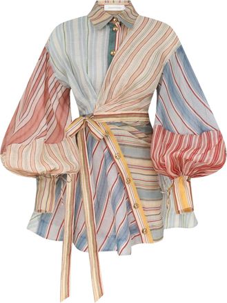 Zimmermann Multicolor Asymmetrical Button Linen-Silk Mini Dress