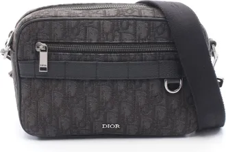 Dior Black Gray Canvas Leather Handbag Shoulder Bag (Pre-Owned)