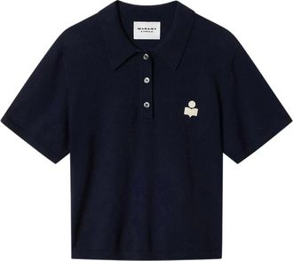 Isabel Marant Polo Shirts, female, Blue, XS, Althea Button Logo Polo Top