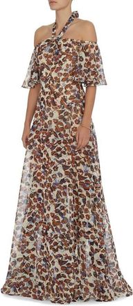 Derek Lam Womens Exposed Shoulder Halter Neck Gown Multi