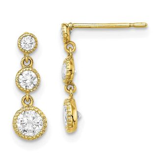 Diamond2Deal 10K Yellow Gold Round Cubic Zirconia 3 Stone Dangle Earrings