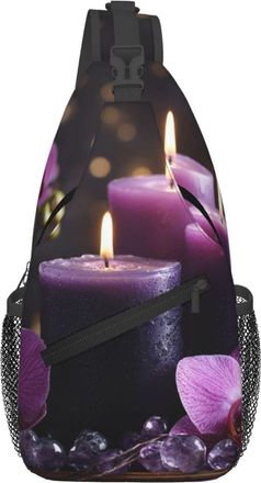 Generic Purple Flowers And Candles Shoulder Bag With Zipper Sling Bag Anti Theft Chest Backpack For Casual Traveling Shopping