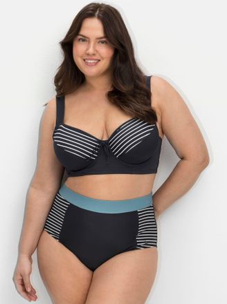 Sheego Bustier-Bikini-Top SHEEGO, Damen, Gr. 40, Cup F, blau (marine, gestreift), Elasthan, Polyamid, Bikini-Oberteile Bustier-Bikini-Top