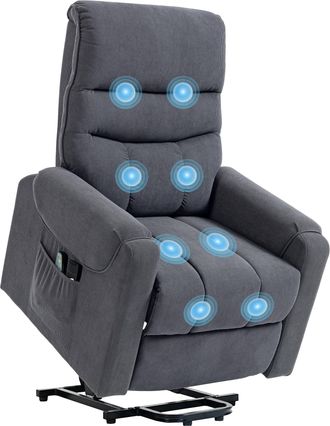 OEM Sill&oacute;n Levanta Personas Con 8 Punto De Masaje Reposapi&eacute;s Mando A Distancia Y Bolsillo Lateral 83x92x110 Cm Gris