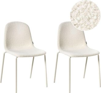 Beliani Conjunto de 2 sillas de conferencia tapicería de bouclé patas de hierro apilables muebles de oficina blanco crema Loma