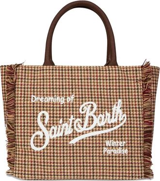MC2 Saint Barth houndstooth fringed tote bag - Neutrals
