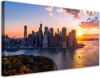 Feeby Cuadro Sobre Lienzo, Paisaje Del Horizonte De La Ciudad De Nueva York, 100x50