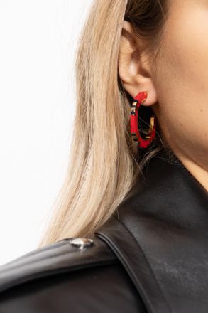 Tory Burch Round Earrings With Logo, Womens, Red